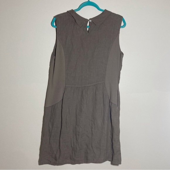 LINA TOMEI Italy 100% Italian Linen Sleeveless Embroidered Dress | Taupe | NWT - Picture 3 of 10